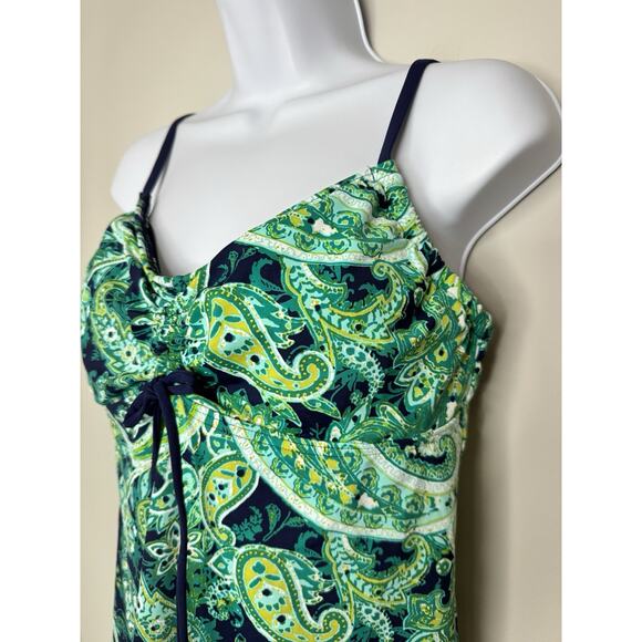 Lands' End Womens Tankini Swimsuit Top 12 Green Black Paisley Underwired Classic - Picture 2 of 15